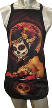Load image into Gallery viewer, Kitchen Apron Mexican Sugar Skulls Day of The Dead Flowers Bib Aprons Women Men Professional Chef Aprons with Extra Long Ties, Waterdrop Resistant Waiter Hostess Apron for Holidays Grill