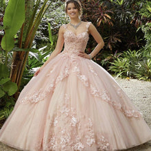 Load image into Gallery viewer, Pink Princess Quinceanera Dress Sweet 16 Ball Gown 2022 Appliques Sequins Beads Flowers Backless Party Vestidos De 15 Años