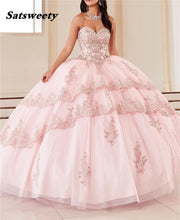 Load image into Gallery viewer, Quinceanera Dresses 2022 Ball Gown Appliques Crystals Court Train vestido de 15 anos Lace-Up Sweet 16 Dresses
