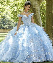 Load image into Gallery viewer, LSYX Light Blue Sweet 16 Quinceanera Dress 2022 Off Shoulder Appliques Sequins Flowers Princess Party Gown Vestidos De 15 Años