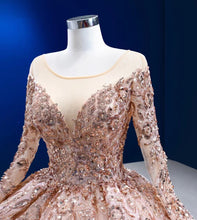 Load image into Gallery viewer, Champagne Quinceanera Dresses Ball Gown Long Sleeves Sequins Beaded Sparkle Mexican Sweet 16 Dresses 15 Anos