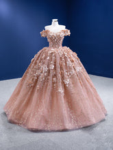 Load image into Gallery viewer, Puffy Quinceanera Dresses Ball Gown Off The Shoulder Tulle Appiques Flowers Pearls Mexican Sweet 16 Dresses 15 Anos