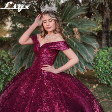 Load image into Gallery viewer, LSYX Off The Shoulder Sequins Dresses Gala Princess Ball Gown Shining Quinceanera Dresses 2022 Vestido De 15 Anos Sweet 16