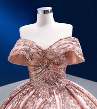 Load image into Gallery viewer, Pink Quinceanera Dresses Ball Gown Off The Shoulder Sequins Sparkle Mexican Sweet 16 Dresses 15 Anos