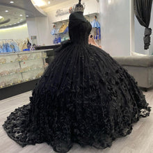 Load image into Gallery viewer, Black Off The Shoulder Tulle Quinceanera Dresses 2022 Princess 3D Flowers Beading Sweet 16 Ball Gown Pageant Party Lace-Up