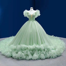 Load image into Gallery viewer, Mint Green Quinceanera Dresses Ball Gown Off The Shoulder Tulle Beaded Puffy Mexican Sweet 16 Dresses 15 Anos