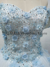 Load image into Gallery viewer, Light Sky Blue Quinceanera Dress Off Shoulder Appliques Sequins Flowers Party Princess Sweet 16 Ball Gown Vestidos De 15 Años