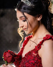 Load image into Gallery viewer, Xijun Red Princess Ball Gown Quinceanera Dresses Sweet 16 Party 3D Flowers Lace Applique Crystal Beads V-Neck Birthday Gowns