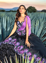 Load image into Gallery viewer, Black Charro Quinceanera Dresses Ball Gown Sweetheart Organza Appliques Beaded Mexican Sweet 16 Dresses 15 Anos