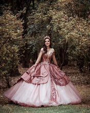 Load image into Gallery viewer, Dusty Pink Princess Quinceanera Dresses 2022 With Rose Gold Sequin Long Sleeve Sweet 16 Puffy Pageant Dress Vestidos De 15 Años