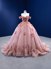 Load image into Gallery viewer, Pink Quinceanera Dresses Ball Gown Off The Shoulder Tulle Appliques Beaded Mexican Sweet 16 Dresses 15 Anos