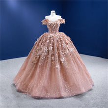 Load image into Gallery viewer, Puffy Quinceanera Dresses Ball Gown Off The Shoulder Tulle Appiques Flowers Pearls Mexican Sweet 16 Dresses 15 Anos