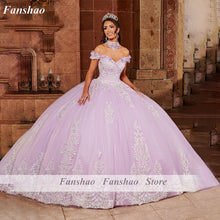 Load image into Gallery viewer, Fanshao wd637 Quinceanera Dress Off Shoulder Masquerade Sweet 16 Gowns Lace Appliques Beaded Ball Gown Prom Dress
