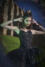 Load image into Gallery viewer, Black Charro Quinceanera Dresses Ball Gown Sweetheart Appliques Pearls Crystals Mexican Sweet 16 Dresses 15 Anos