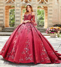Load image into Gallery viewer, Burgundy Quinceanera Dresses Ball Gown Spaghetti Straps Sequins Appliques Puffy Mexican Sweet 16 Dresses 15 Anos