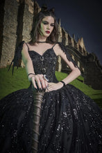 Load image into Gallery viewer, Black Charro Quinceanera Dresses Ball Gown Sweetheart Appliques Pearls Crystals Mexican Sweet 16 Dresses 15 Anos