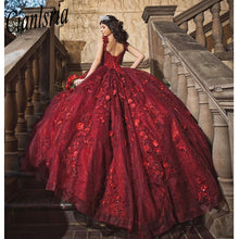 Load image into Gallery viewer, Red Beaded Ball Gown Quinceanera Dresses 3D Appliques Sweet 16 Dress Pageant Gowns vestido de 15 anos años quinceañera