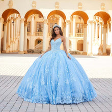 Load image into Gallery viewer, Sky Blue Quinceanera Dresses Ball Gown Spaghetti Straps Tulle Appliques Puffy Sweet 16 Dresses