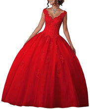 Load image into Gallery viewer, CharmingBridal V-Neck Ball Gown Prom Dress Beaded Lace Quinceanera Dresses Lavender Pink Plus Size Sweet 16 Dress Vestido15 Años