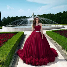 Load image into Gallery viewer, 2023 Pink Quinceanera Dresses Sweet 16 Off The Shoulder Tulle Dark Red Dress Prom Gown Elegent Princess Ball Gown Vestidos De 15