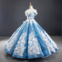 Load image into Gallery viewer, Sky Blue Quinceanera Dresses Ball Gown Off The Shoulder Sequins Appiques Puffy Mexican Sweet 16 Dresses 15 Anos
