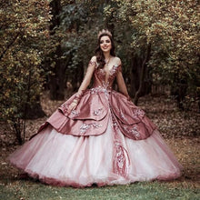 Load image into Gallery viewer, Dusty Pink Princess Quinceanera Dresses 2022 With Rose Gold Sequin Long Sleeve Sweet 16 Puffy Pageant Dress Vestidos De 15 Años
