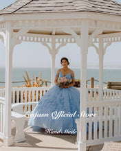 Load image into Gallery viewer, Sky Blue Puffy Quinceanera Dress 3D Flowers Sweet 16 Dresses Ball Gowns Princess Vestidos De 15 Años Lace-Up Party Gown