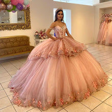 Load image into Gallery viewer, Pink Sweet 16 Quinceanera Dress Off Shoulder Appliquéd Ball Gown Beaded Sequin Floral Princess Party Birthday Dress Vestidos De