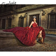 Load image into Gallery viewer, Red Beaded Ball Gown Quinceanera Dresses 3D Appliques Sweet 16 Dress Pageant Gowns vestido de 15 anos años quinceañera