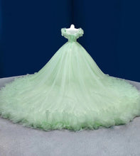Load image into Gallery viewer, Mint Green Quinceanera Dresses Ball Gown Off The Shoulder Tulle Beaded Puffy Mexican Sweet 16 Dresses 15 Anos