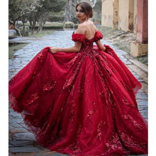 Load image into Gallery viewer, 2022 Dark Red Burgundy Quinceanera Ball Gown Dresses Sweetheart Sequined Lace Appliqus Sequins Sweet 16 Sweep Train Party Prom
