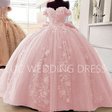 Load image into Gallery viewer, LUC Blue Quinceanera Dresses 2023 Ball Gown Sweetheart Off The Shoulder Lace Appliques Pearls Mexican Sweet 16 Dresses 15 Anos