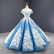 Load image into Gallery viewer, Sky Blue Quinceanera Dresses Ball Gown Off The Shoulder Sequins Appiques Puffy Mexican Sweet 16 Dresses 15 Anos