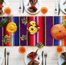 Load image into Gallery viewer, Mexican Serape Table Runner 14 x 84 Inch for Mexican Party Wedding Decorations Outdoor Picnics Dining Table, Fringe Cotton Handwoven Table Runners