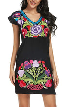 Load image into Gallery viewer, New Vestido Dress Artesanal Black Negro Premium Handmade Mexican Blouse Hand Embroidered Blouse