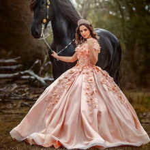 Load image into Gallery viewer, LSYX Off The Shoulder Quinceanera Dresses 2022 Appliques 3D Flowers Beads Sweet 16 Party Ball Gowns Pageant Princess Lace-Up