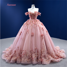 Load image into Gallery viewer, Pink Quinceanera Dresses Ball Gown Off The Shoulder Tulle Appliques Beaded Mexican Sweet 16 Dresses 15 Anos