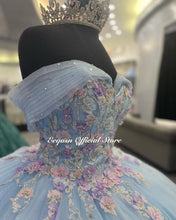 Load image into Gallery viewer, Light Blue Puffy Ball Gown Quinceanera Dresses Off Shoulder Flower Corset Sweet 16 Dress Pageant Gowns vestido de 15 anos X