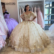 Load image into Gallery viewer, Princess Pink Mis 15 Años Quinceanera Dresses Lace 3D Applique Off the Shoulder Sweet 16 Gowns Vestidos De Xv Años