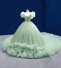 Load image into Gallery viewer, Mint Green Quinceanera Dresses Ball Gown Off The Shoulder Tulle Beaded Puffy Mexican Sweet 16 Dresses 15 Anos