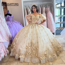 Load image into Gallery viewer, Princess Pink Mis 15 Años Quinceanera Dresses Lace 3D Applique Off the Shoulder Sweet 16 Gowns Vestidos De Xv Años