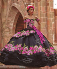Load image into Gallery viewer, Black Charro Quinceanera Dresses Ball Gown Off The Shoulder Appliques Mexican Sweet 16 Dresses 15 Anos