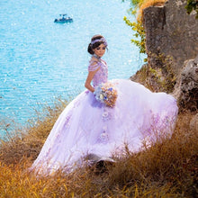 Load image into Gallery viewer, BRLMALL Amazing Light Purple Quinceanera Dresses 2022 Lace Applqiues Sweet 16 Court Train Vestidos De 15