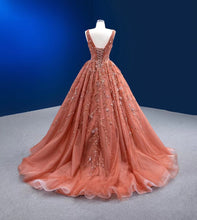 Load image into Gallery viewer, Puffy Quinceanera Dresses Ball Gown V-neck Tulle Appliques Beaded Mexican Sweet 16 Dresses 15 Anos