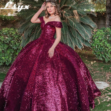 Load image into Gallery viewer, LSYX Off The Shoulder Sequins Dresses Gala Princess Ball Gown Shining Quinceanera Dresses 2022 Vestido De 15 Anos Sweet 16