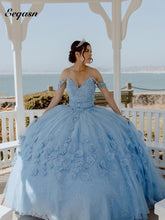 Load image into Gallery viewer, Sky Blue Puffy Quinceanera Dress 3D Flowers Sweet 16 Dresses Ball Gowns Princess Vestidos De 15 Años Lace-Up Party Gown