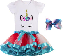 Load image into Gallery viewer, Premium Unicorn Dress Birthday Girls Costume – Bow, Tutu Skirt Dress, - Unicorn Gifts for Girls