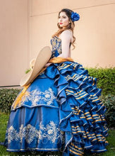 Load image into Gallery viewer, Blue Quinceanera Dresses Ball Gown Ruffles Fluffy Formal Prom Dress Charro Sweet 15 Traditional Mexican Dress abendkleider 2020