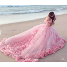 Load image into Gallery viewer, New Puffy Ball Gown Wedding Dresses Princess Cinderella Pink Party Gowns Off Shoulder 3D Flowers vestidos de 15 anos Bridal Gown