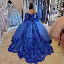 Load image into Gallery viewer, Princess Arabic Royal Blue Quinceanera Dresses 2020 Lace Applique Beaded Sweetheart Prom Dresses Lace-up Sweet 16 Party Dress